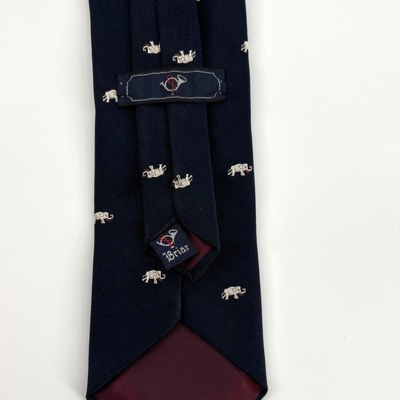 Briar Navy Blue Silk Polyester Blend Elephant Embroidered Mens Neck Tie - Picture 3 of 4